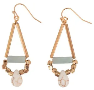 EARRING-Gold-Howlite Teardrop   Jade