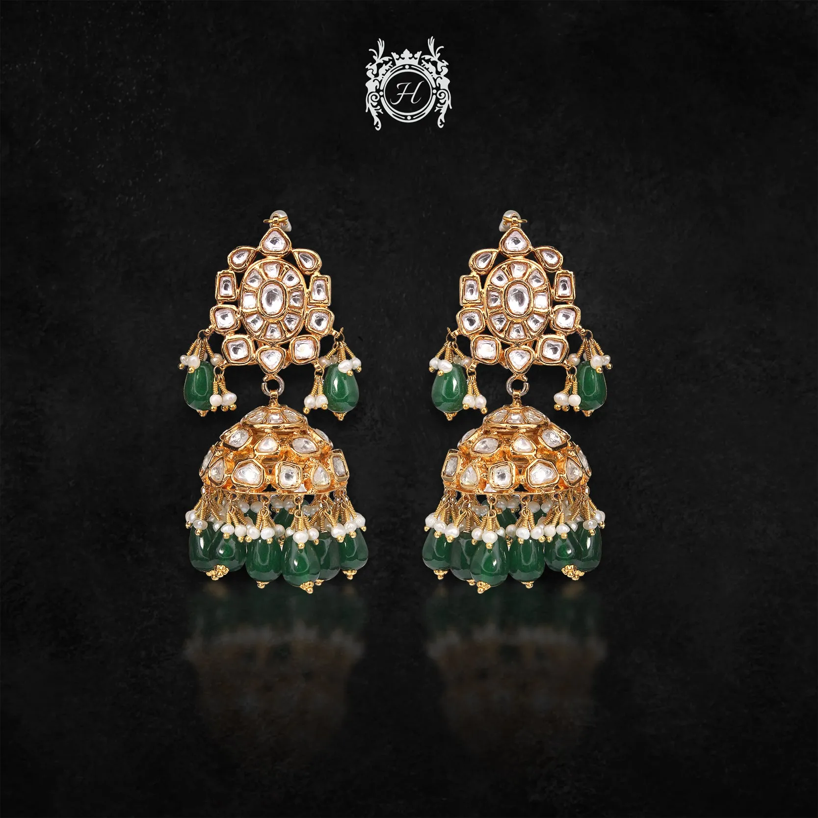 Earrings in Kundan, Jade and Pearls