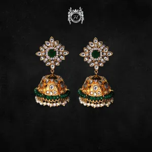 Earrings in Kundan, Jade, Pearls and Zircons