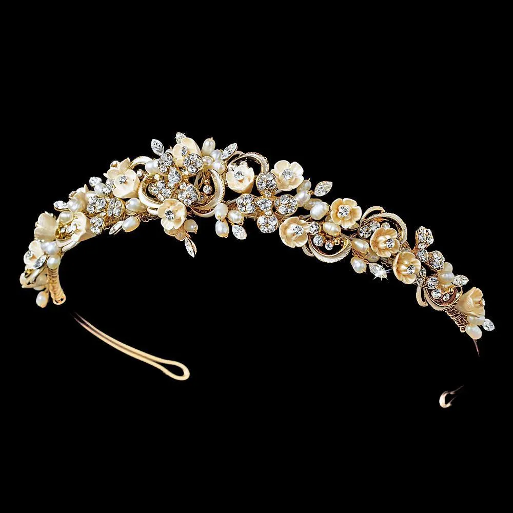 Elegant Floral Crystal & Pearl Bridal Headband