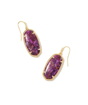 Elle Drop Earrings Gold Bronze Veined Purple Turquoise