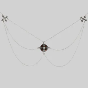 ELVIRA. Medieval Cross Garnet Necklace  - Silver