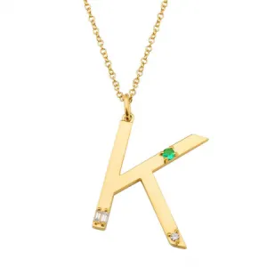 Emerald and Diamond Initial Necklace