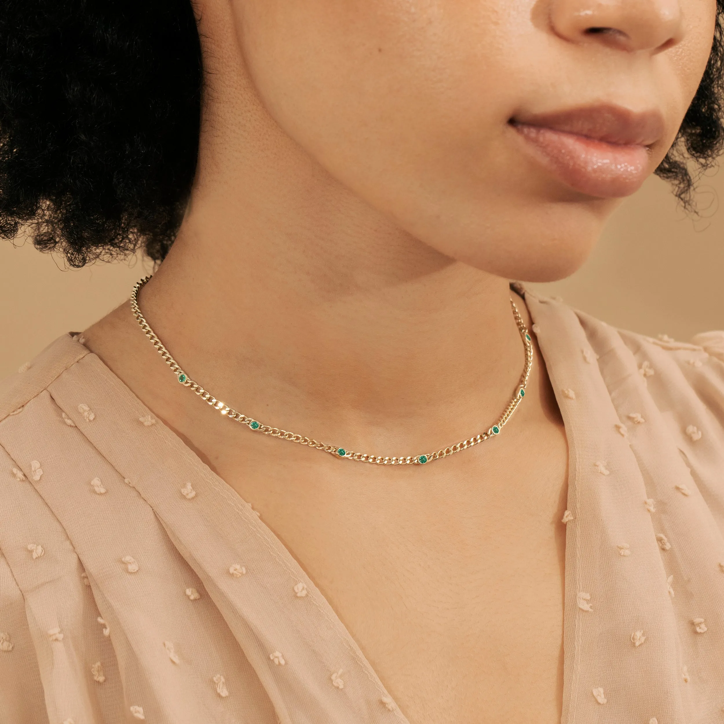 Emerald Cuban Chain Station Necklace, Salma