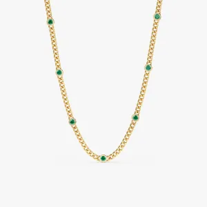 Emerald Cuban Chain Station Necklace, Salma