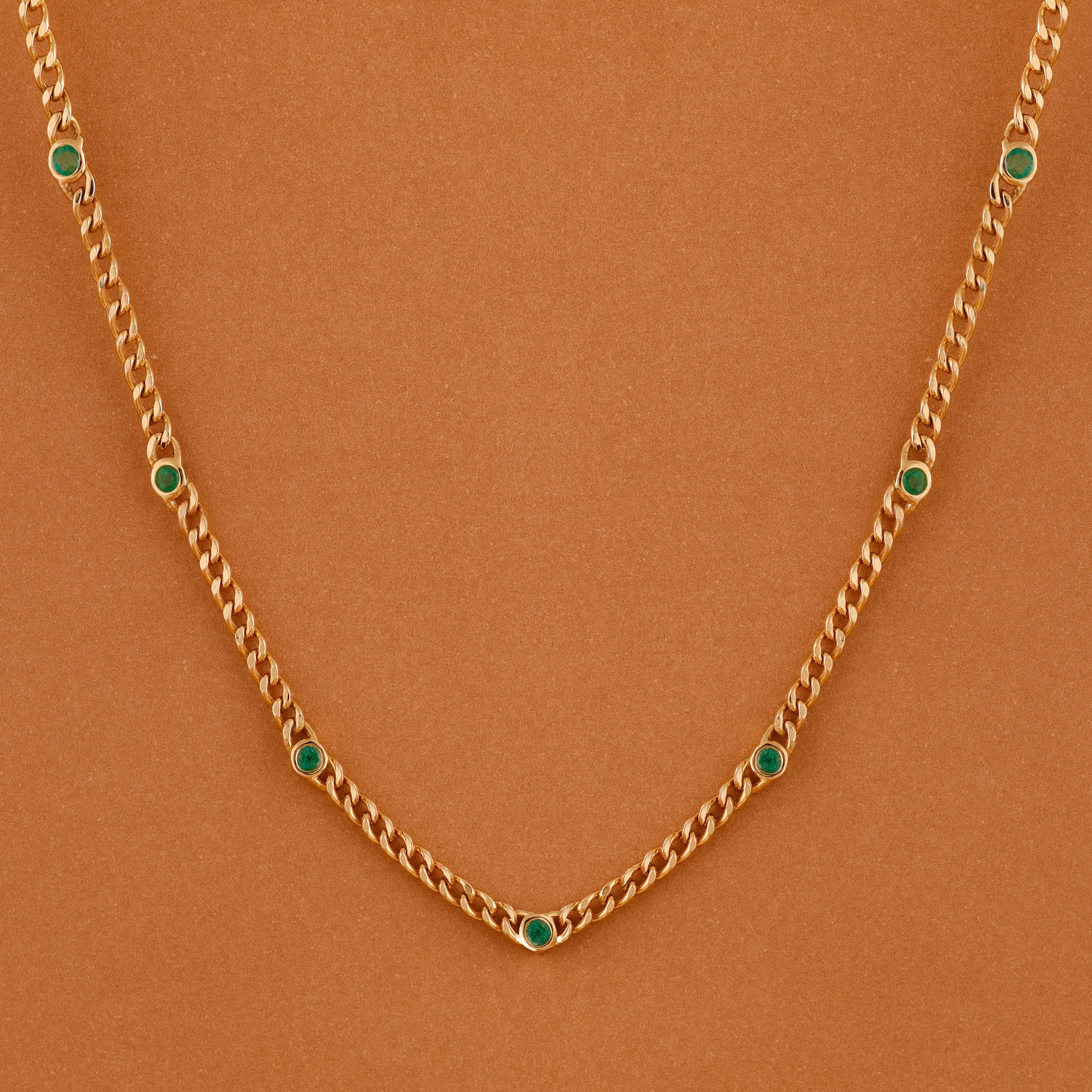 Emerald Cuban Chain Station Necklace, Salma