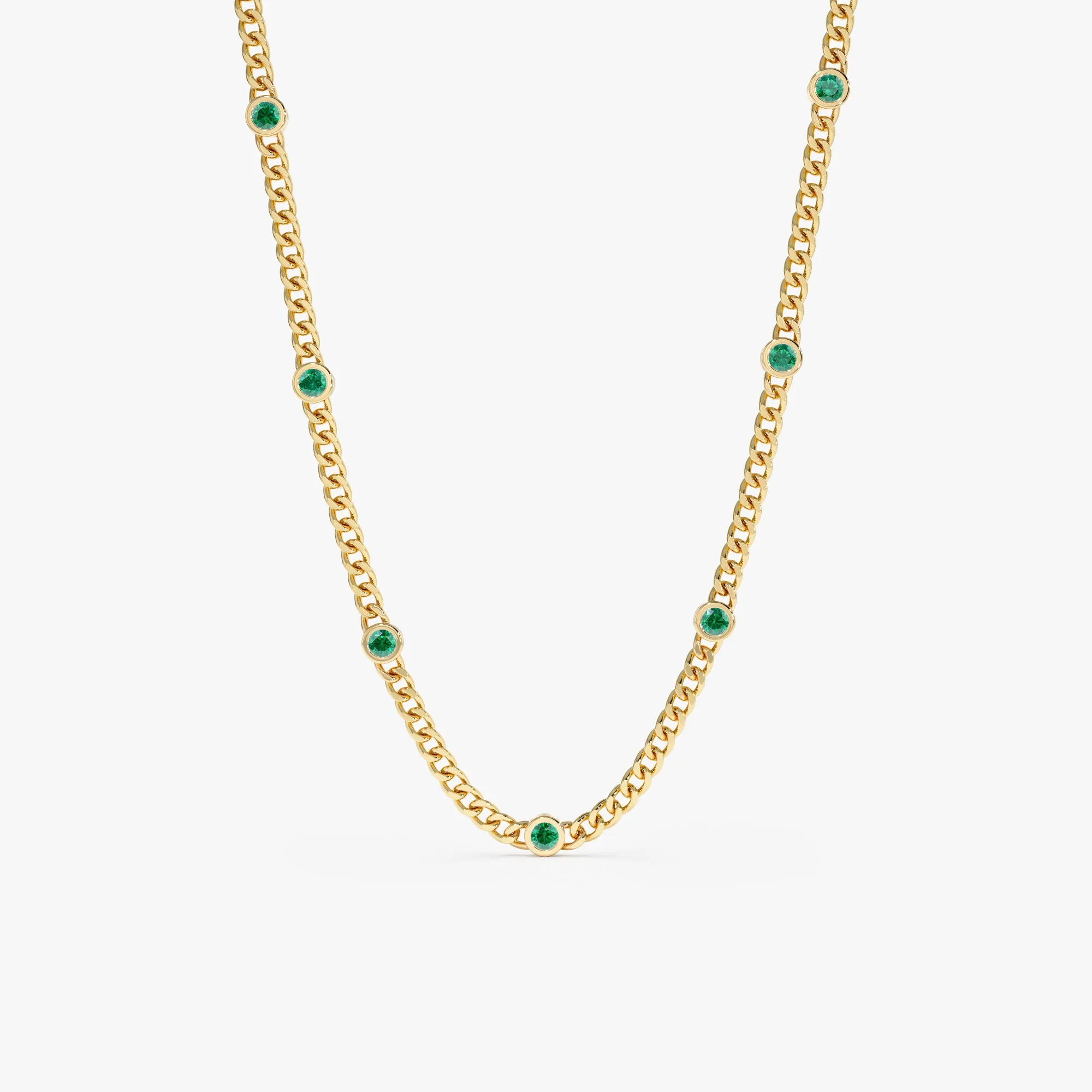 Emerald Cuban Chain Station Necklace, Salma