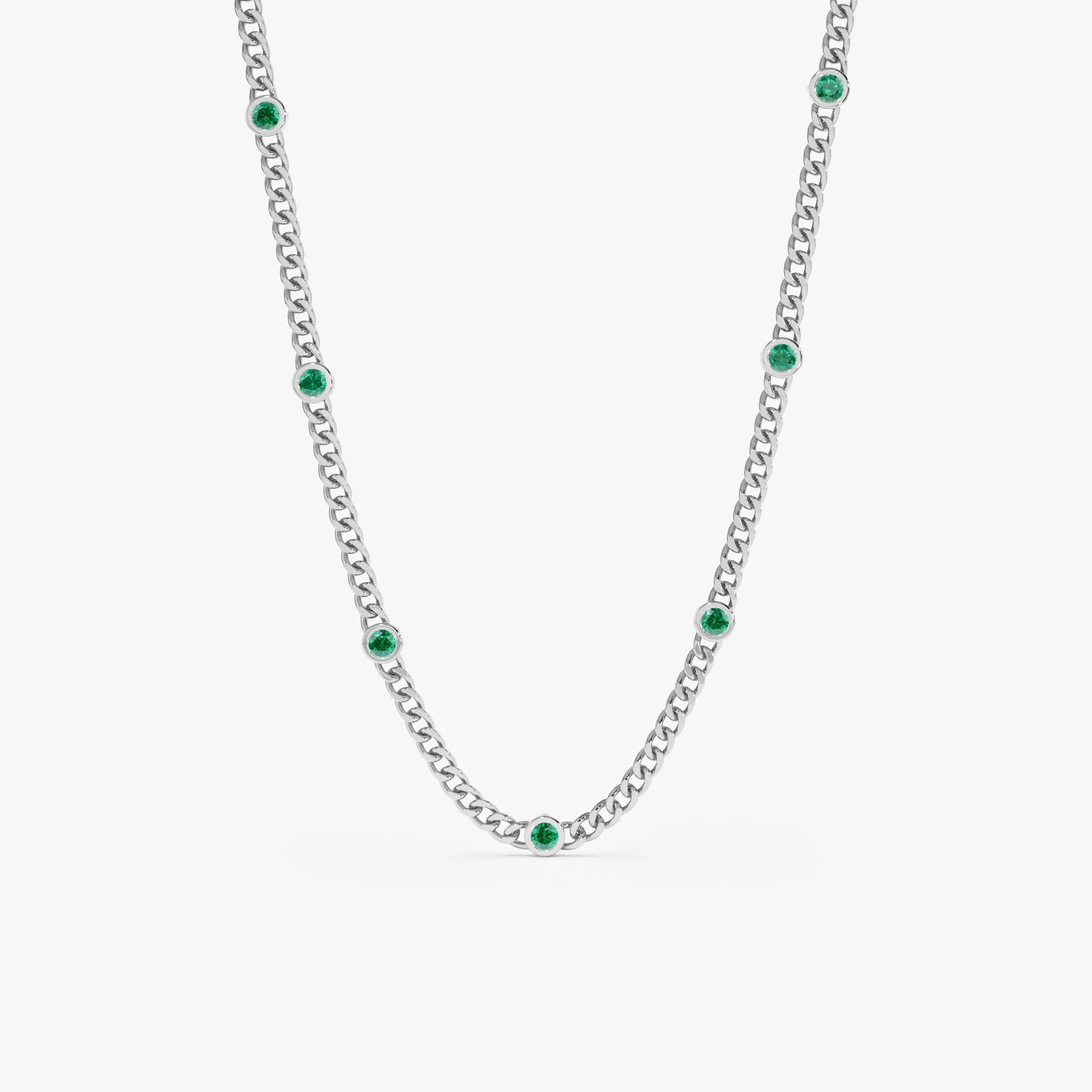 Emerald Cuban Chain Station Necklace, Salma