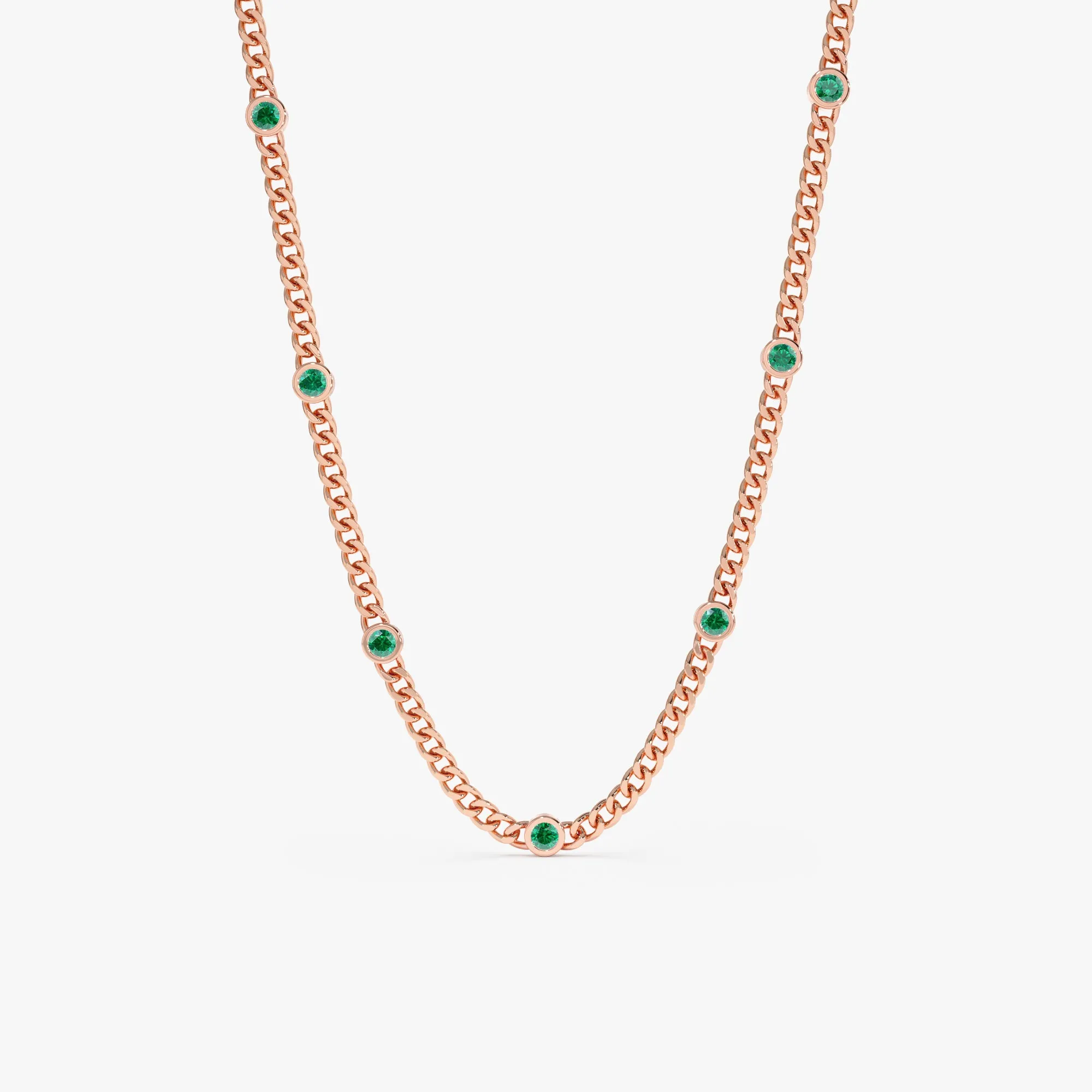 Emerald Cuban Chain Station Necklace, Salma