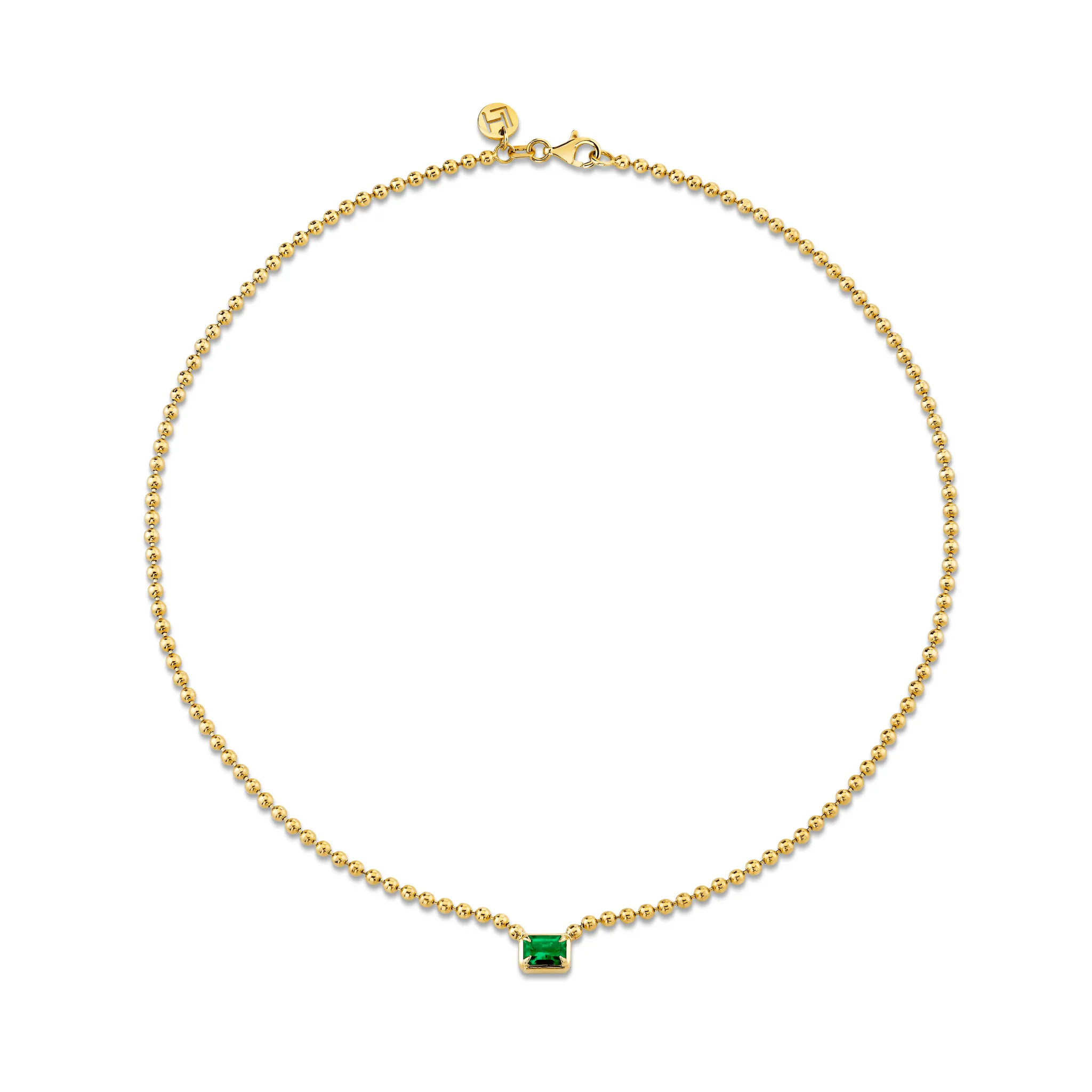 Emerald Cut Emerald on Orb Chain Necklace