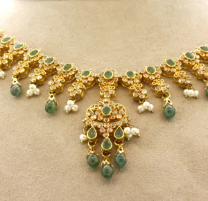 Emerald Diamond Seed-Pearl High-Karat Gold Necklace