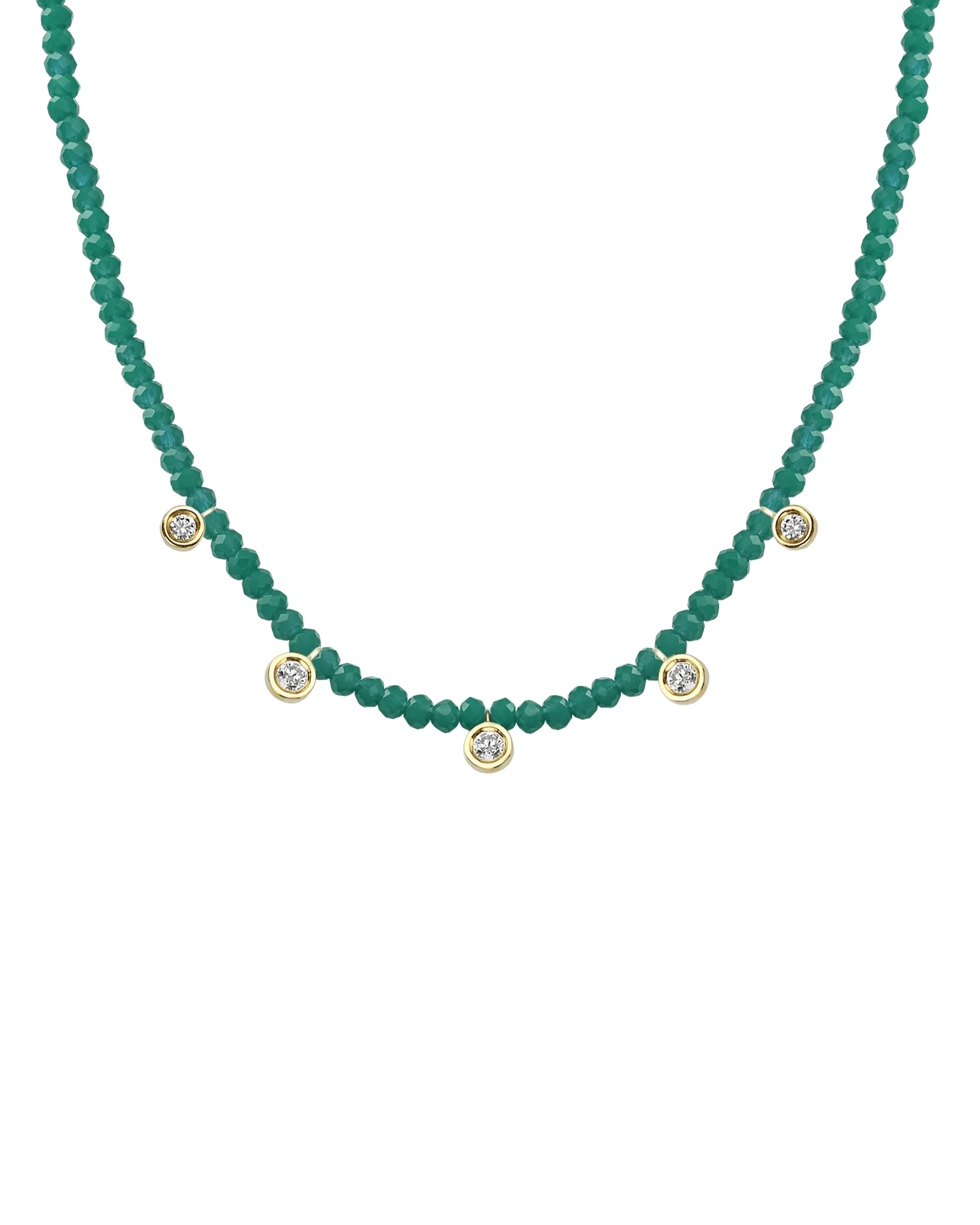 Emerald Gemstone & Five diamonds Necklace - 14K Rose Gold