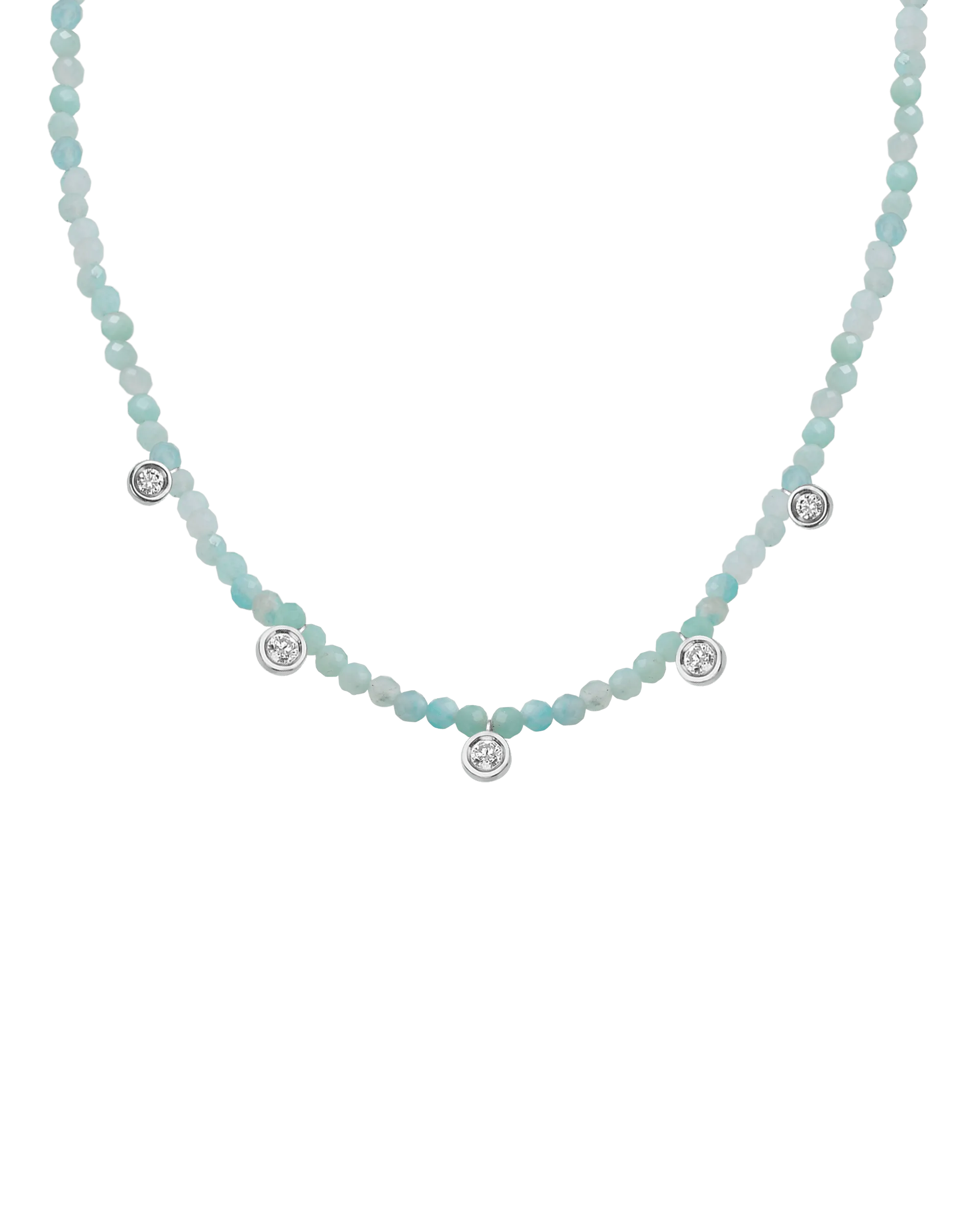 Emerald Gemstone & Five diamonds Necklace - 14K Rose Gold