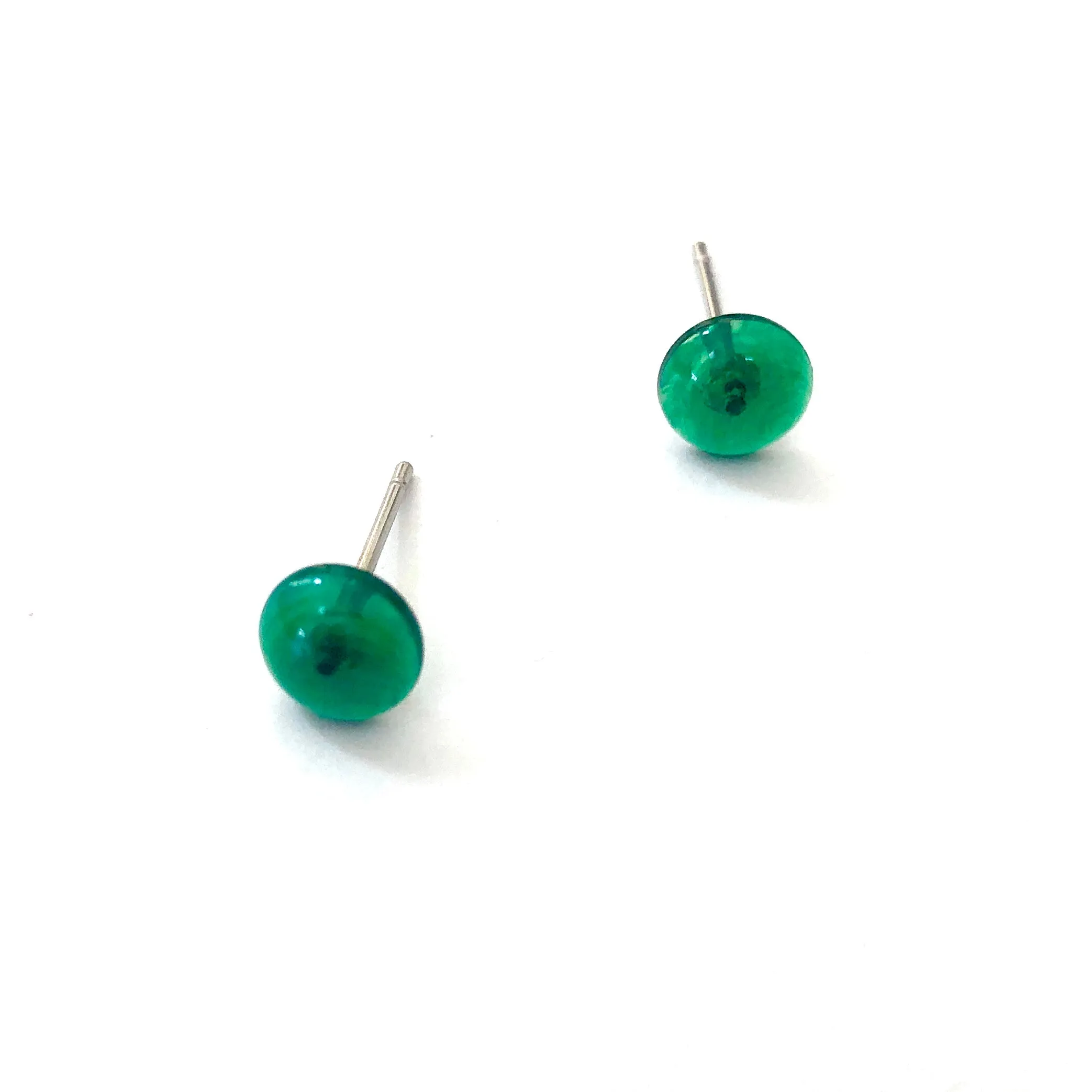 Emerald Green Marbled Small Retro Button Stud Earrings