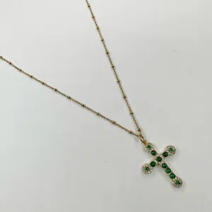 Emerald Pavé Cross Necklace