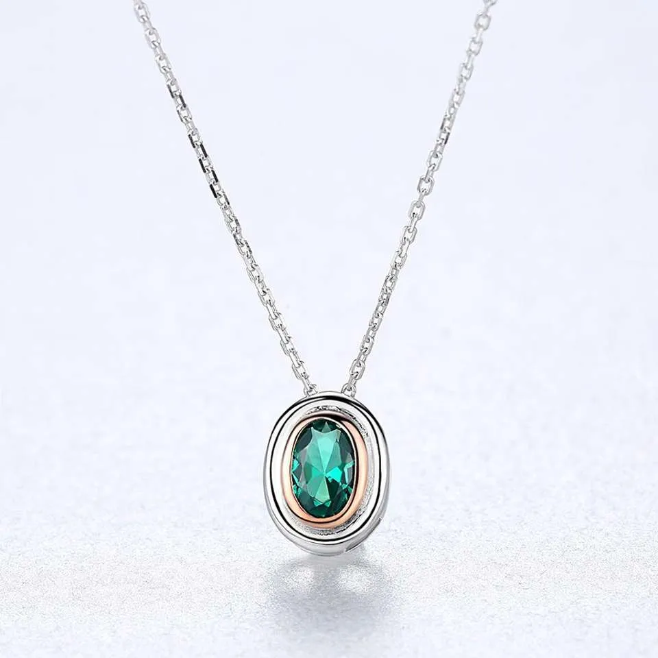 Emerald Simulant Silver Necklace