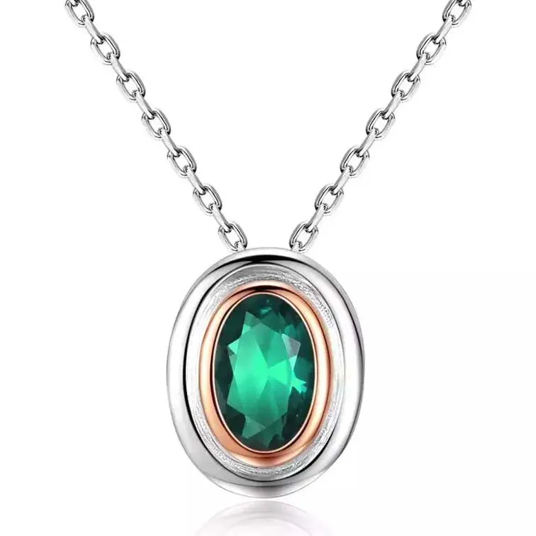 Emerald Simulant Silver Necklace