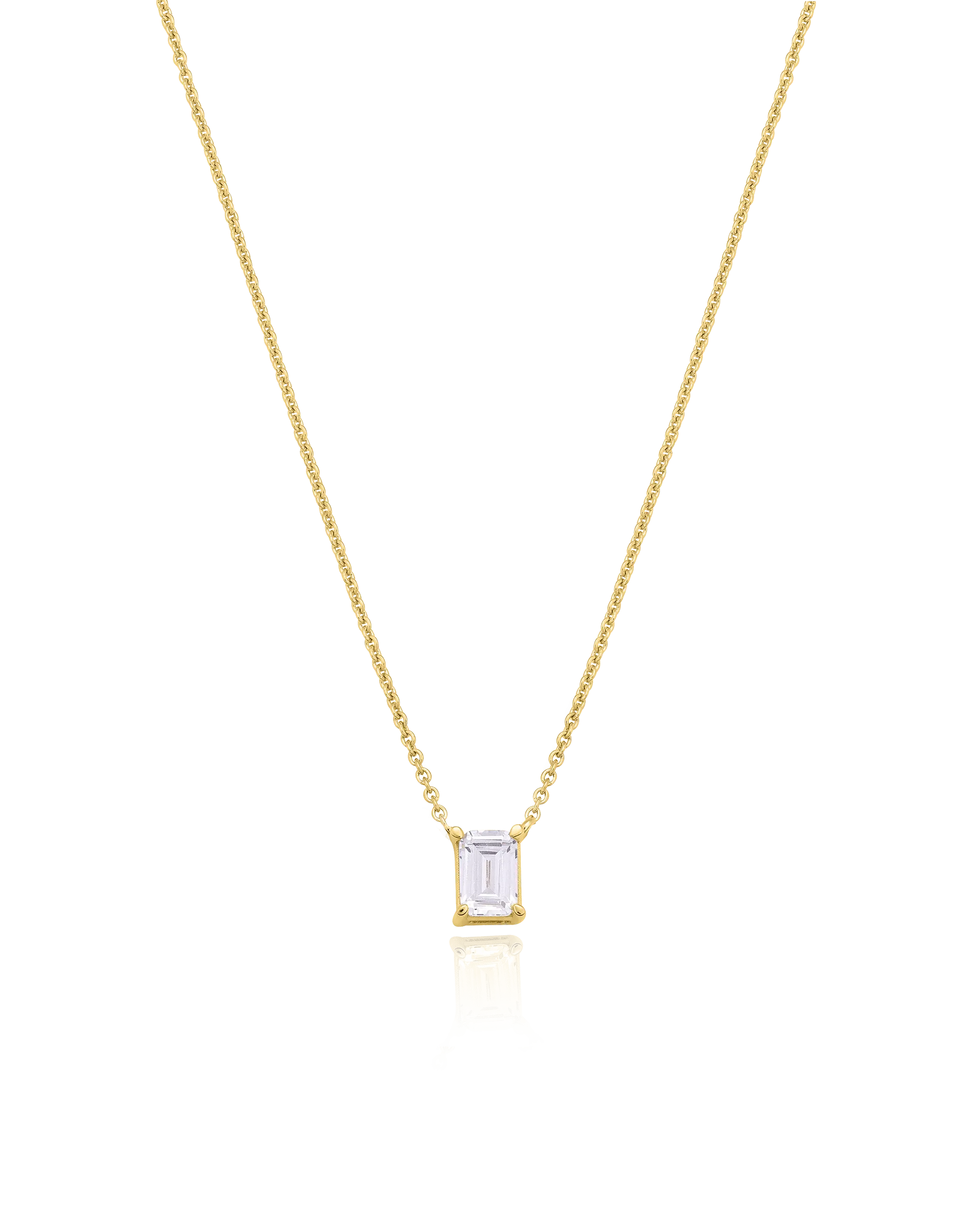 Emerald Solitaire Diamond Necklace - 14K Yellow Gold