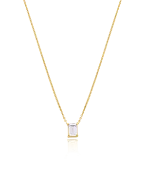 Emerald Solitaire Diamond Necklace - 14K Yellow Gold