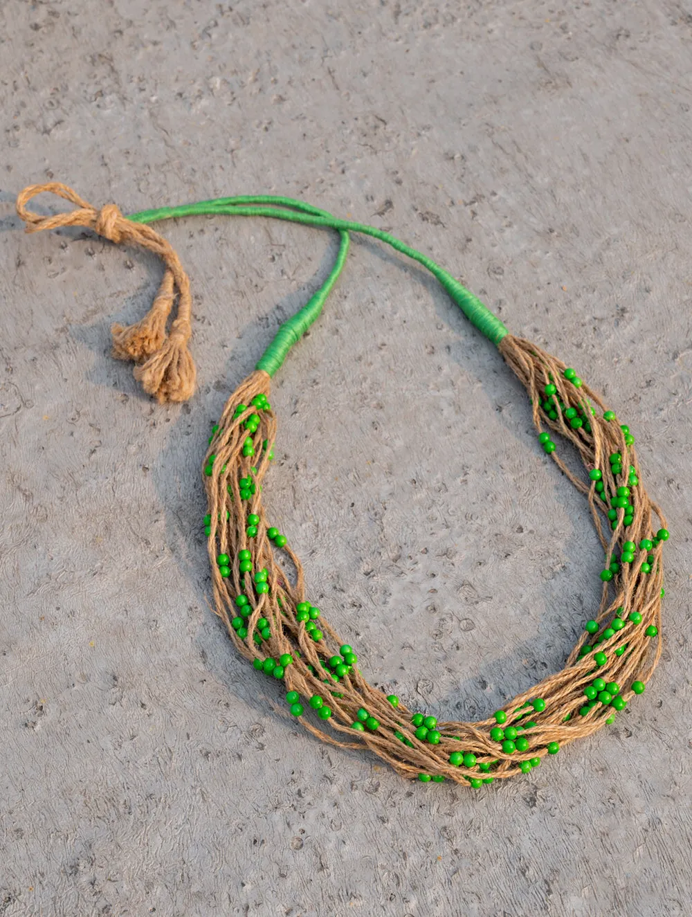 Emerald Whisper Layered Jute Necklace