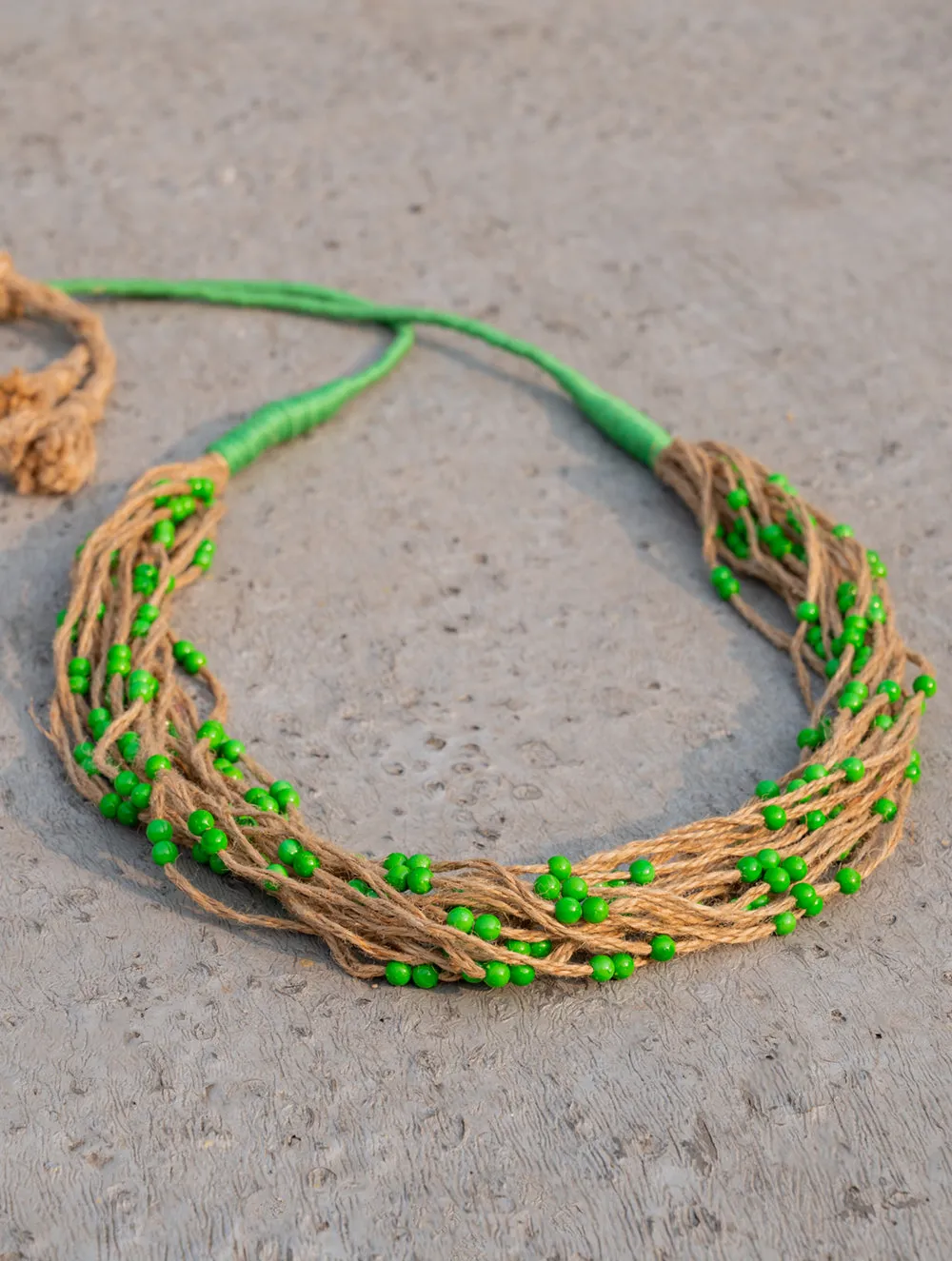 Emerald Whisper Layered Jute Necklace