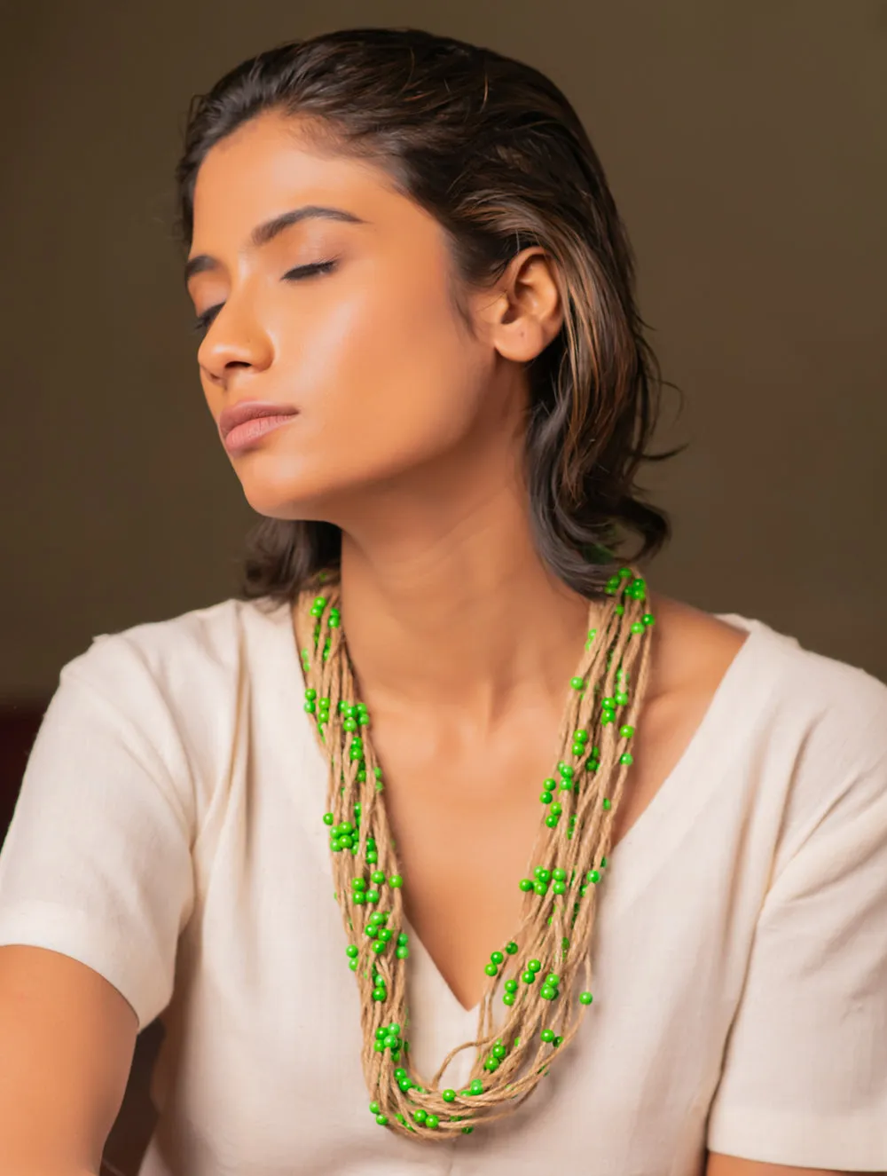 Emerald Whisper Layered Jute Necklace