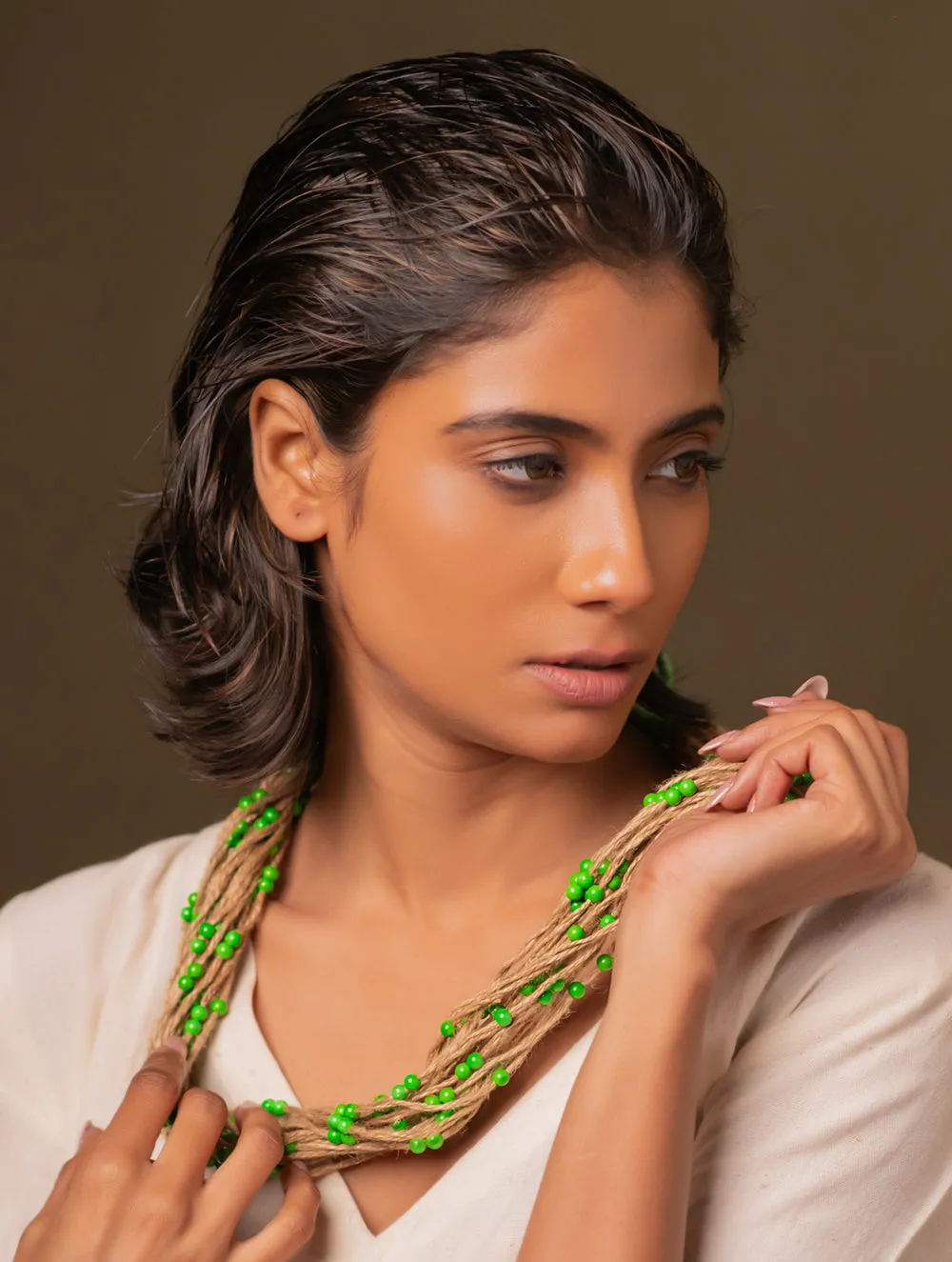 Emerald Whisper Layered Jute Necklace