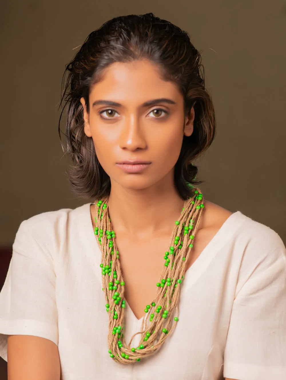 Emerald Whisper Layered Jute Necklace