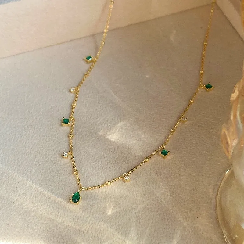 Exquisite Green Zircon Clavicle Chain Necklace Choker Necklace for Women Gifts Jewelry Vintage Design Necklace Wholesale