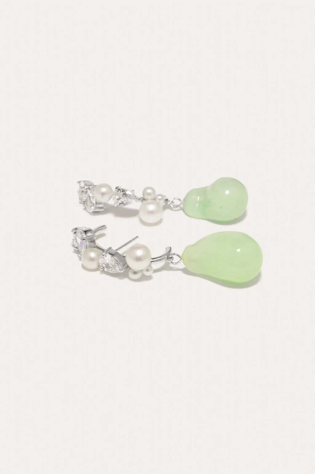 Eze‐eh - Pearl, Jade Bio Resin and Zirconia Platinum Plated Earrings