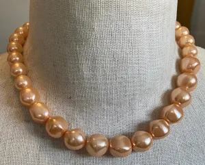 Faux Pearl Vintage Peachy Pink Champagne Bead Baroque Style Necklace