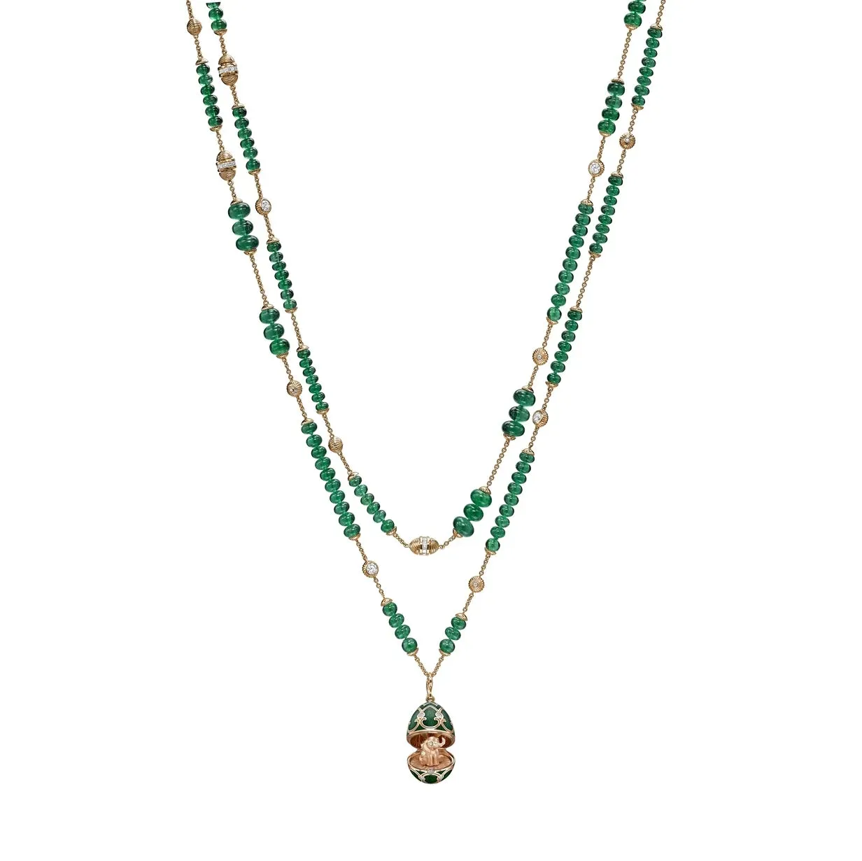 FHRose Gold Emerald Diamond Transformable Necklace with Elephant Surprise