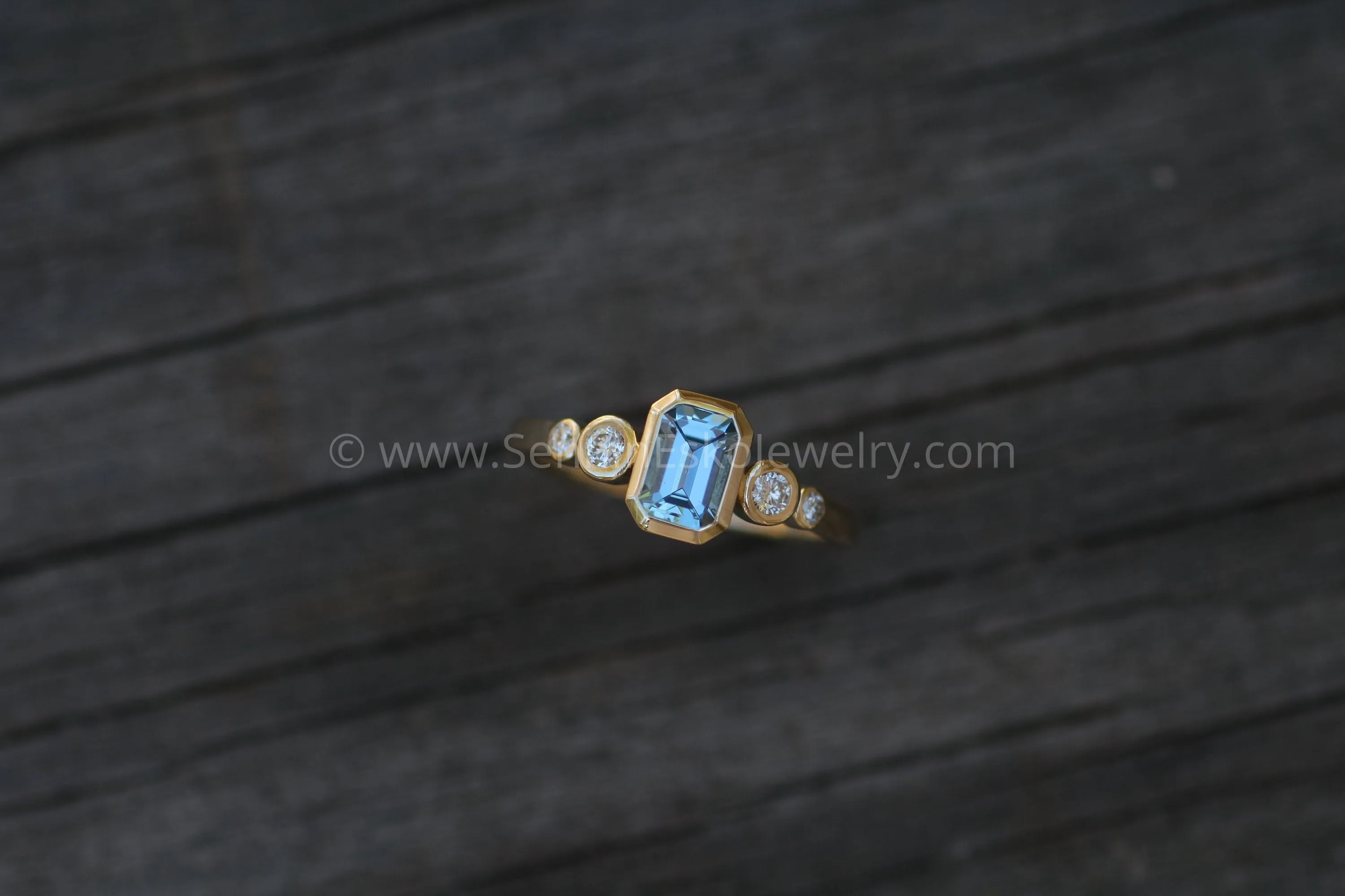 Five Stone Diamond Accented Multi Bezel Setting - Aquamarine Depicted (Setting Only, Center Stone Sold Separately)