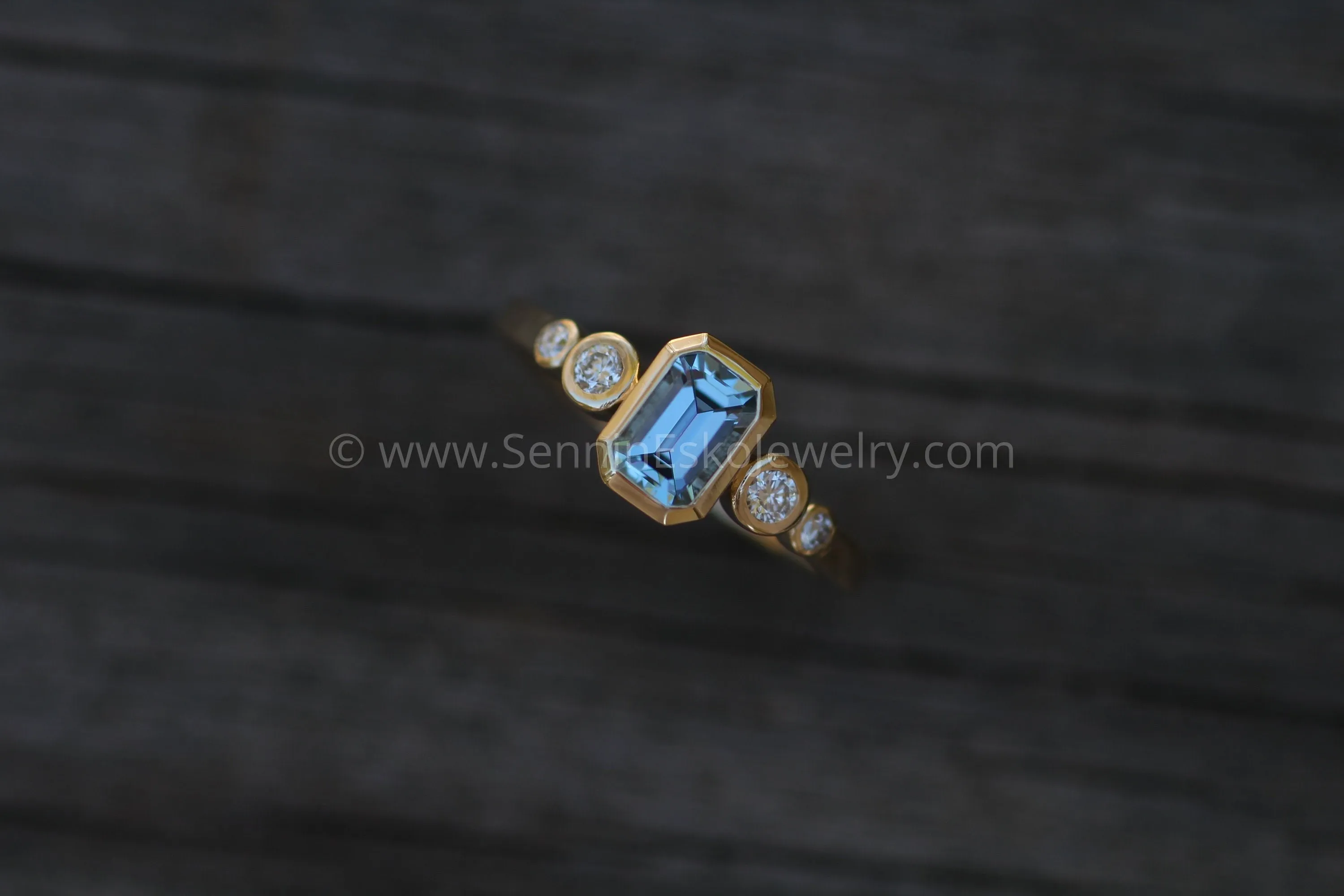 Five Stone Diamond Accented Multi Bezel Setting - Aquamarine Depicted (Setting Only, Center Stone Sold Separately)