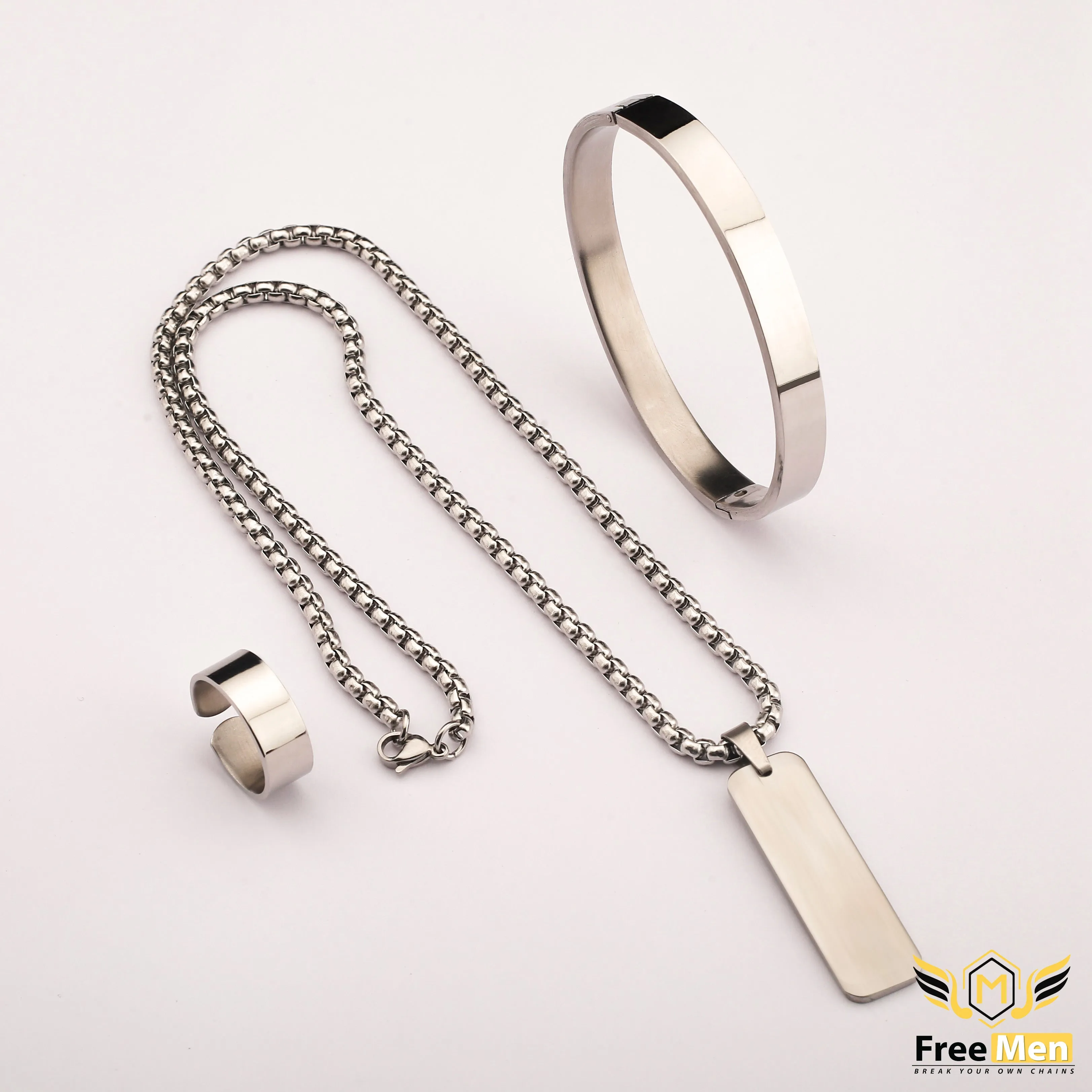 Freemen fancy silver chain kada ring for men FM015