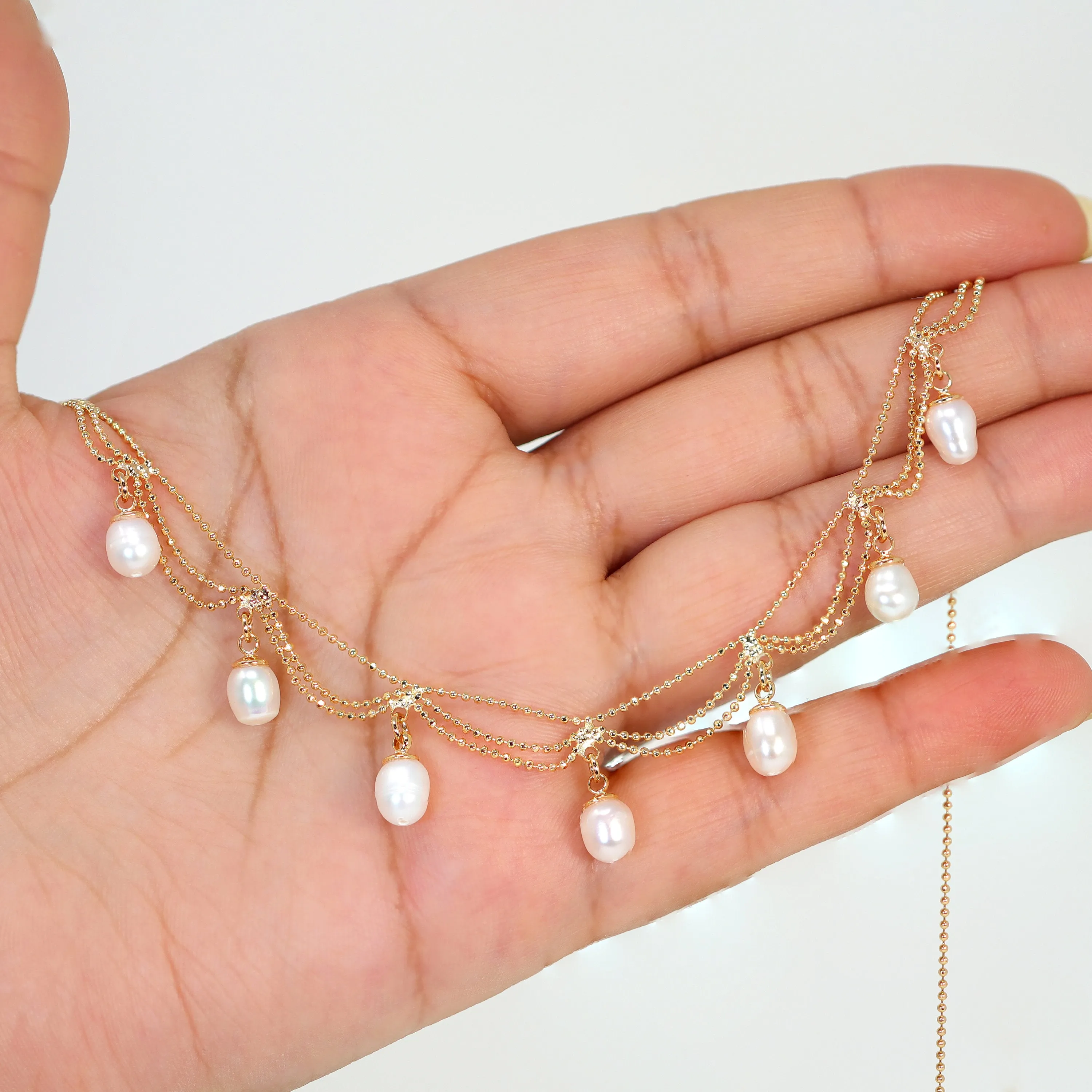 Freshwater Natural Pearl Drop Dainty Necklace, Bridal Chocker Necklace, Statement Earrings Cz