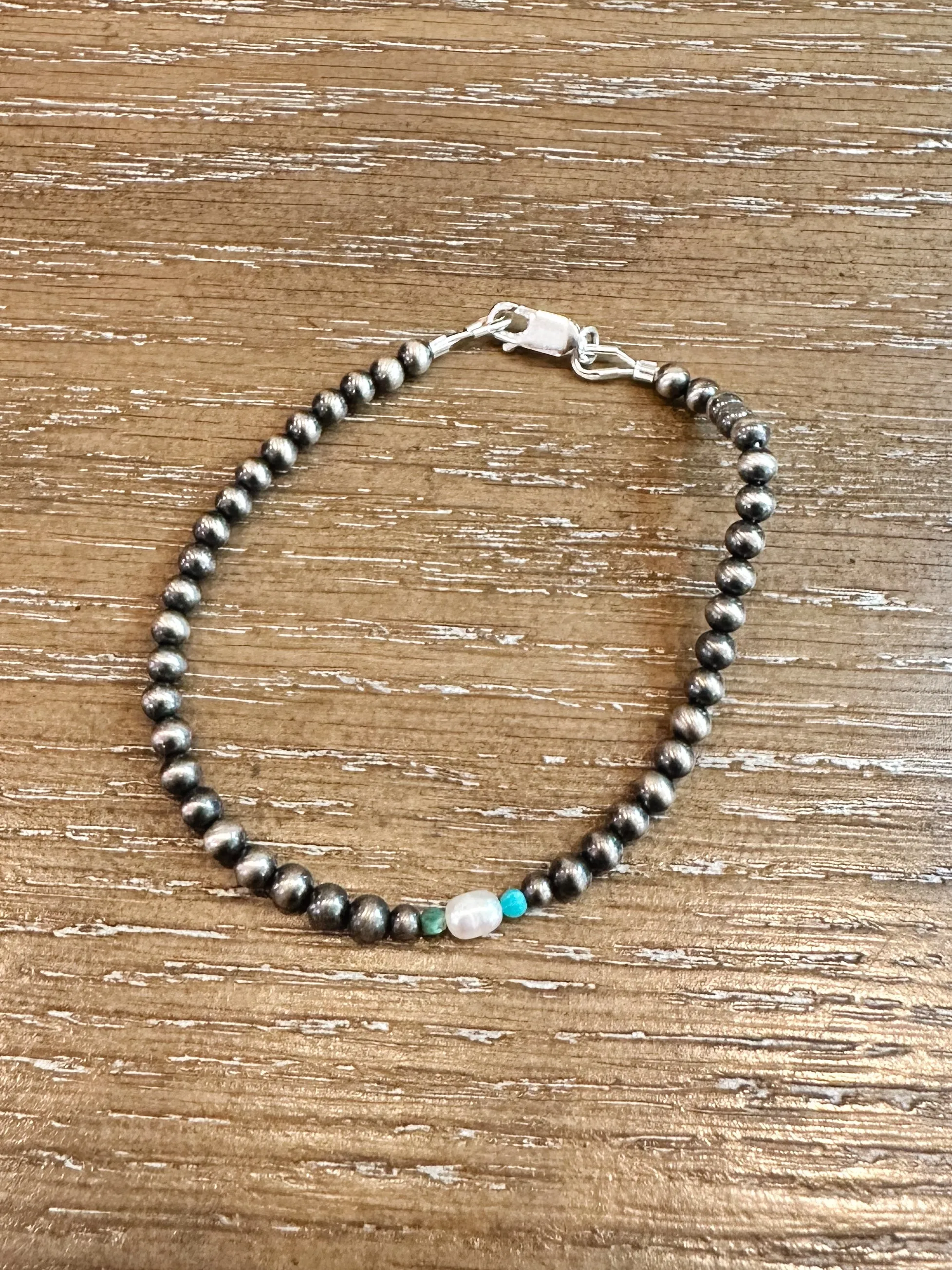 Freshwater Pearl & Sterling Silver Navajo Pearl Bracelet