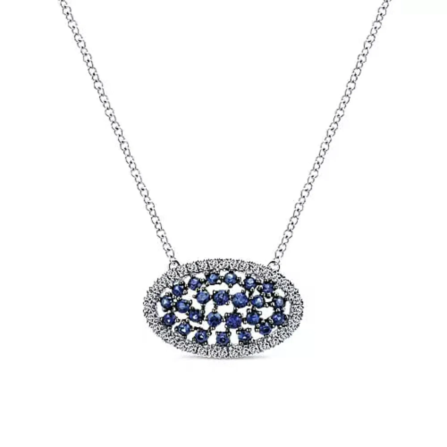 Gabriel & Co. Lusso Blue Sapphire & Diamond "Sideways Oval" Necklace