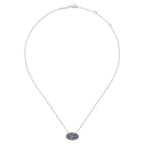 Gabriel & Co. Lusso Blue Sapphire & Diamond "Sideways Oval" Necklace