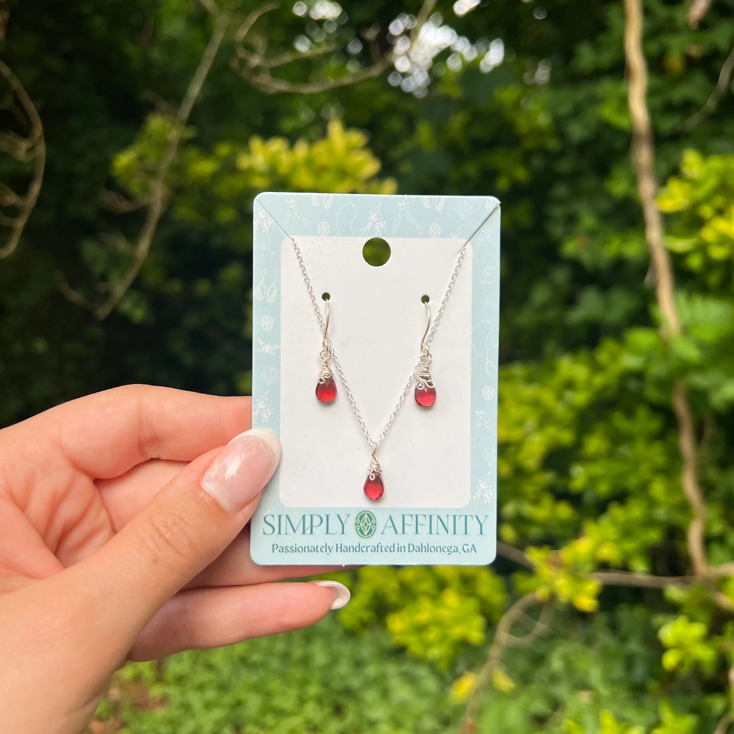 Garnet Necklace & Earring Set in Sterling Silver