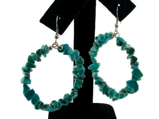 Genuine Semi-Precious Hoop Earrings : Turquoise