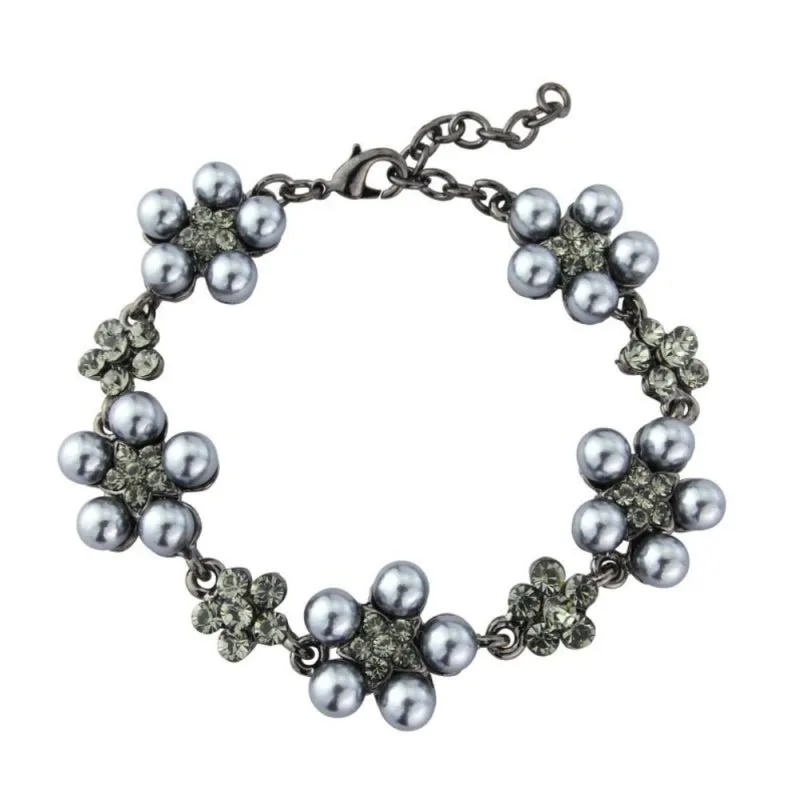 Georgia Pearl and Crystal Bracelet -   Grey