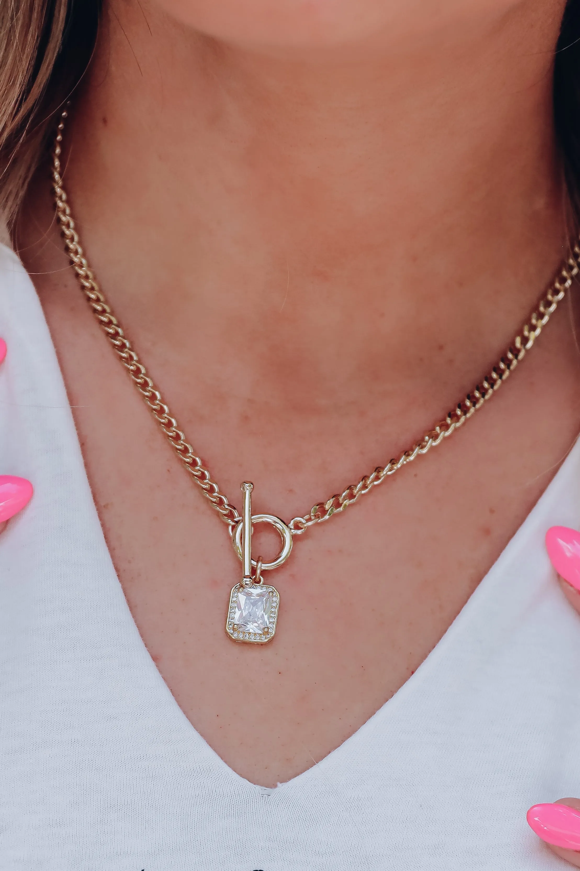 Glam Toggle Necklace By Taylor Shaye - Emerald Cut CZ