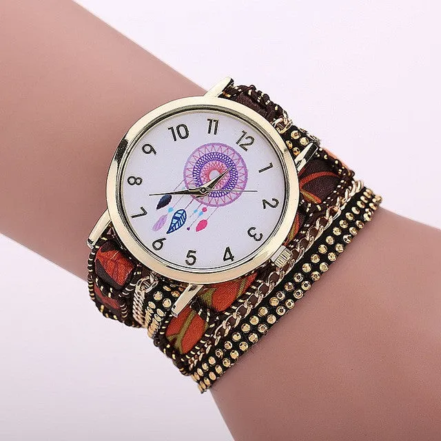 Gnova Platinum TOP Large Strap BIG Dial Native Ethnic Style mexican atrapasueno Fashion woman wristwatch Lace Bracelet watch