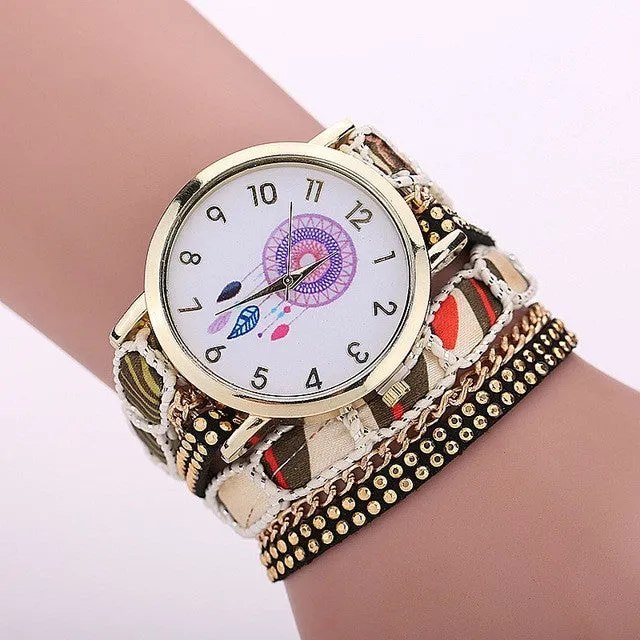 Gnova Platinum TOP Large Strap BIG Dial Native Ethnic Style mexican atrapasueno Fashion woman wristwatch Lace Bracelet watch