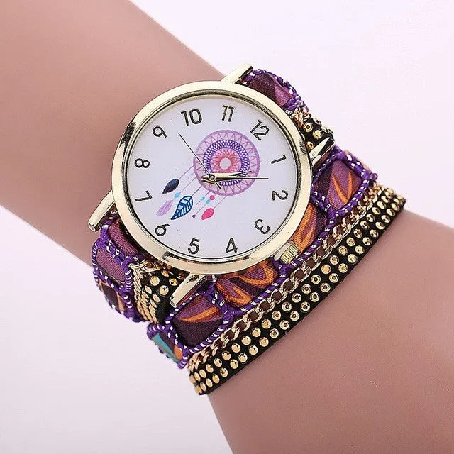 Gnova Platinum TOP Large Strap BIG Dial Native Ethnic Style mexican atrapasueno Fashion woman wristwatch Lace Bracelet watch