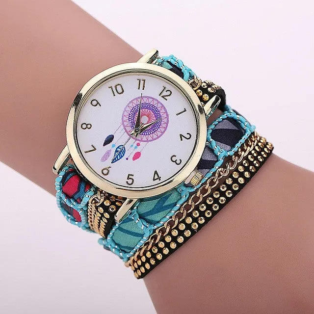 Gnova Platinum TOP Large Strap BIG Dial Native Ethnic Style mexican atrapasueno Fashion woman wristwatch Lace Bracelet watch