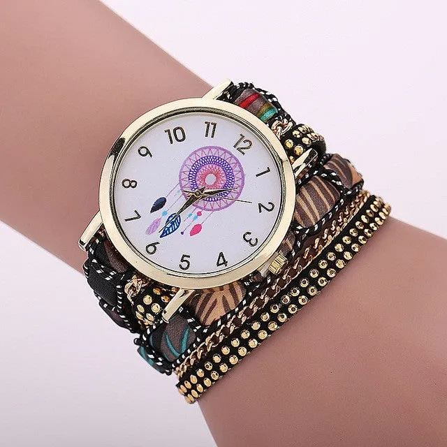 Gnova Platinum TOP Large Strap BIG Dial Native Ethnic Style mexican atrapasueno Fashion woman wristwatch Lace Bracelet watch