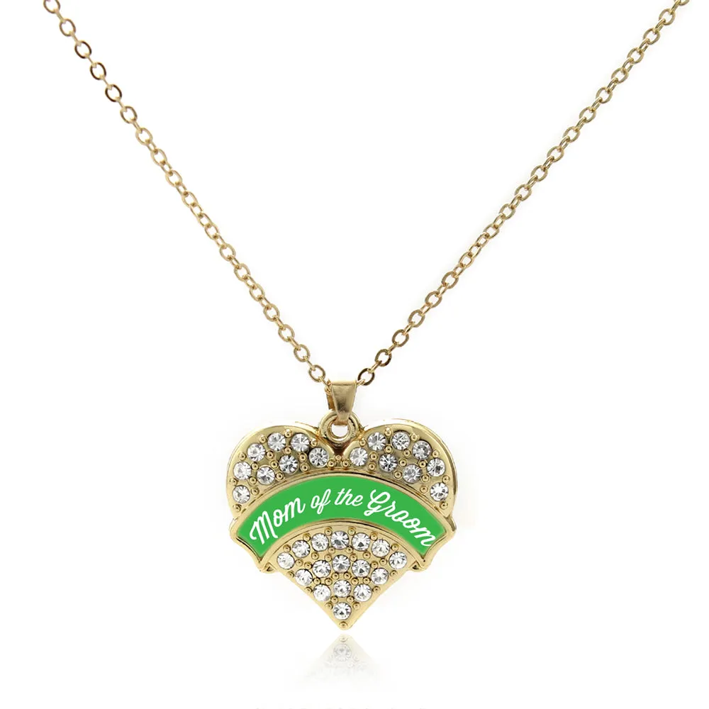 Gold Emerald Green Mom of the Groom Pave Heart Charm Classic Necklace