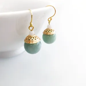 Gold Mint Jadeite Earrings